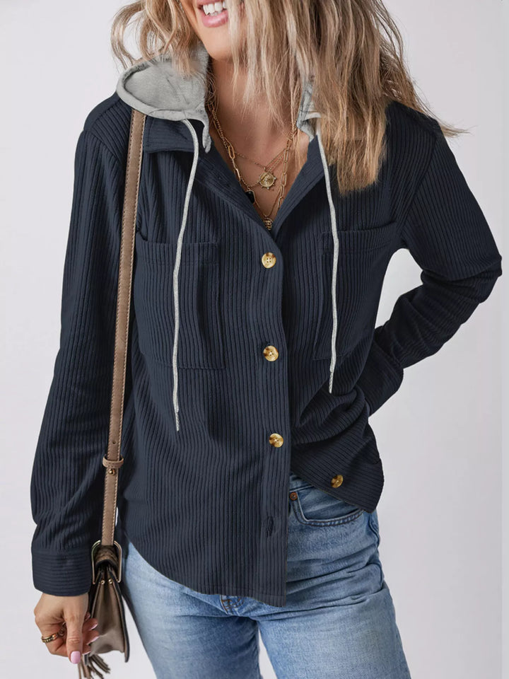 Ribbed corduroy hooded jacket with drawstring and pockets