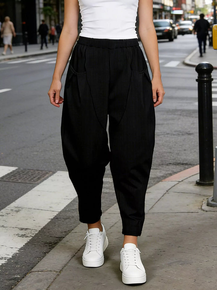 Black Plus size elastic waist harem pants with side pockets