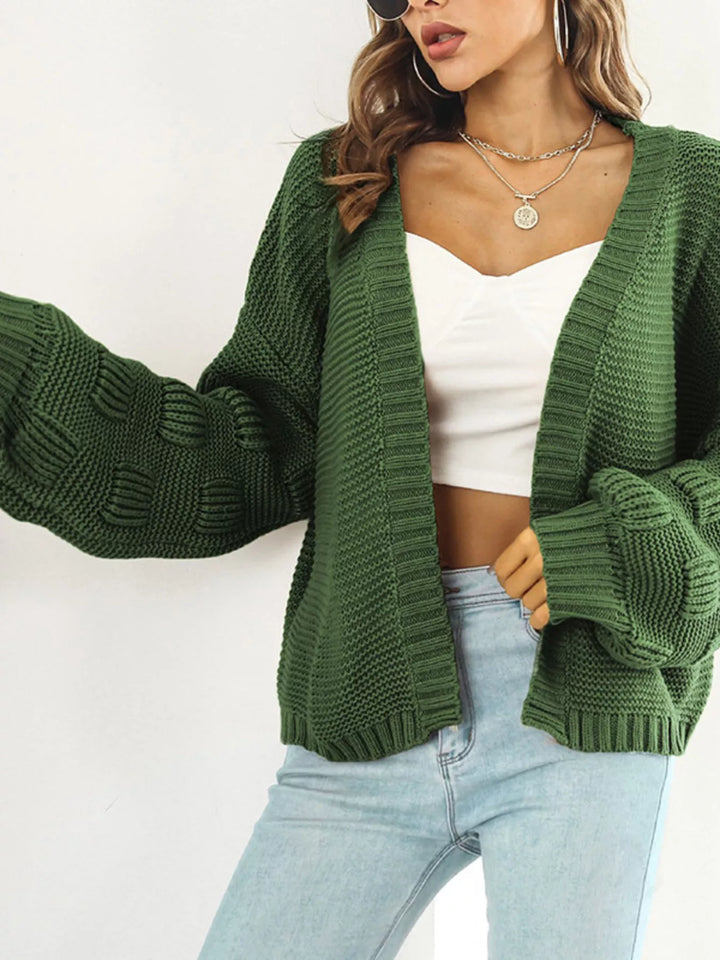 Chunky ribbed knit open-front cardigan with drop shoulders