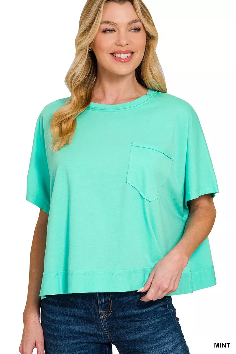 MINT Exposed seam boxy crop tee with chest pocket