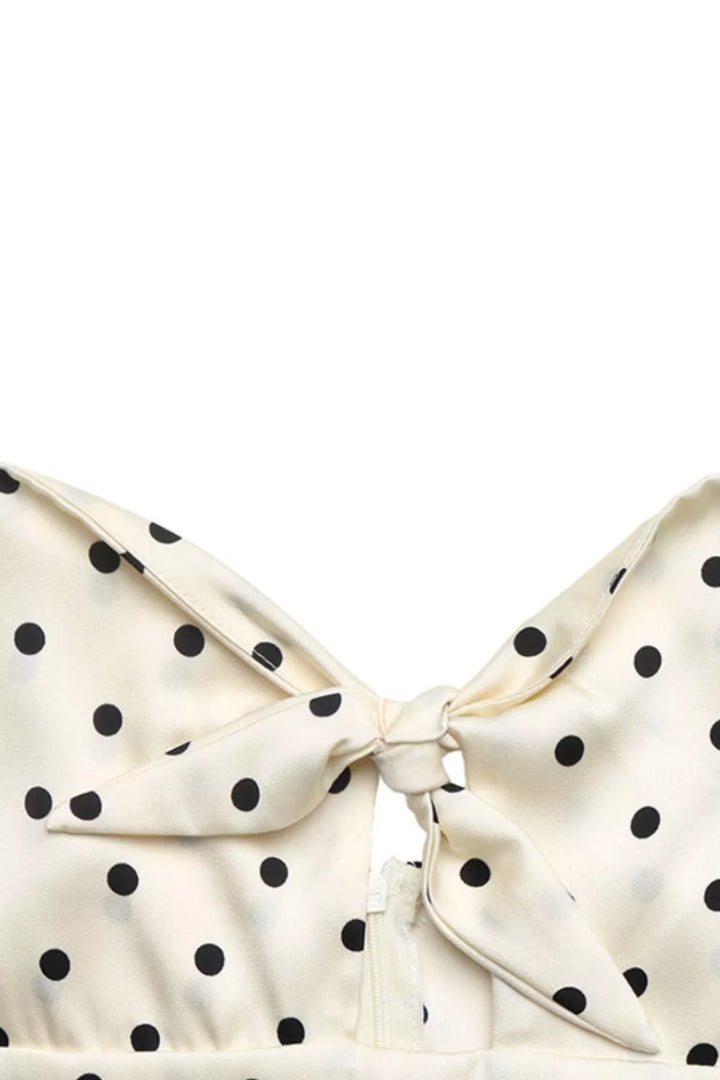 Polka dot tie-front cutout tiered maxi dress