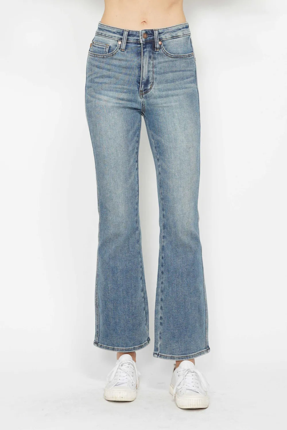 SHORT INSEAM High-rise tummy control bootcut jeans with embroidered pockets
