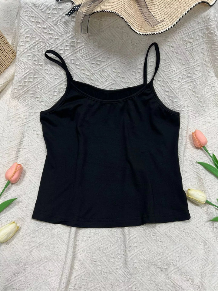 Fitted spaghetti strap scoop neck cropped cami