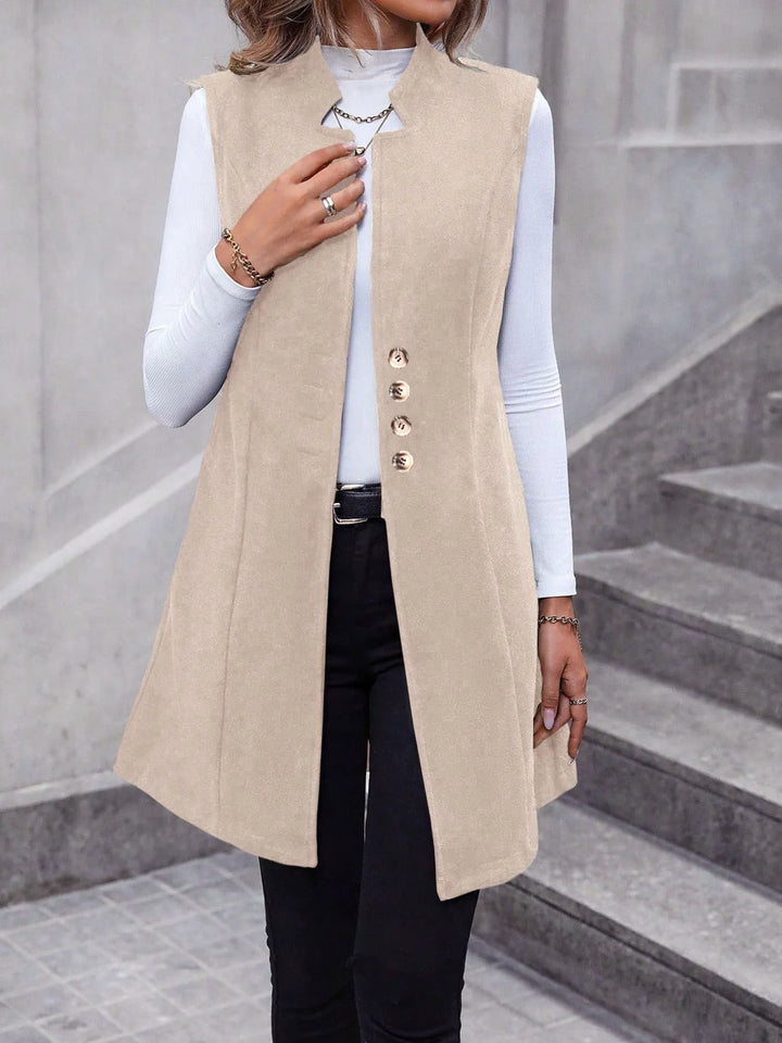 Longline sleeveless vest coat with button front