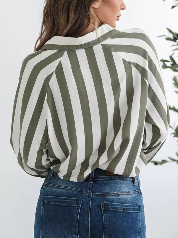 Striped long-sleeve button-down shirt with chest pocket