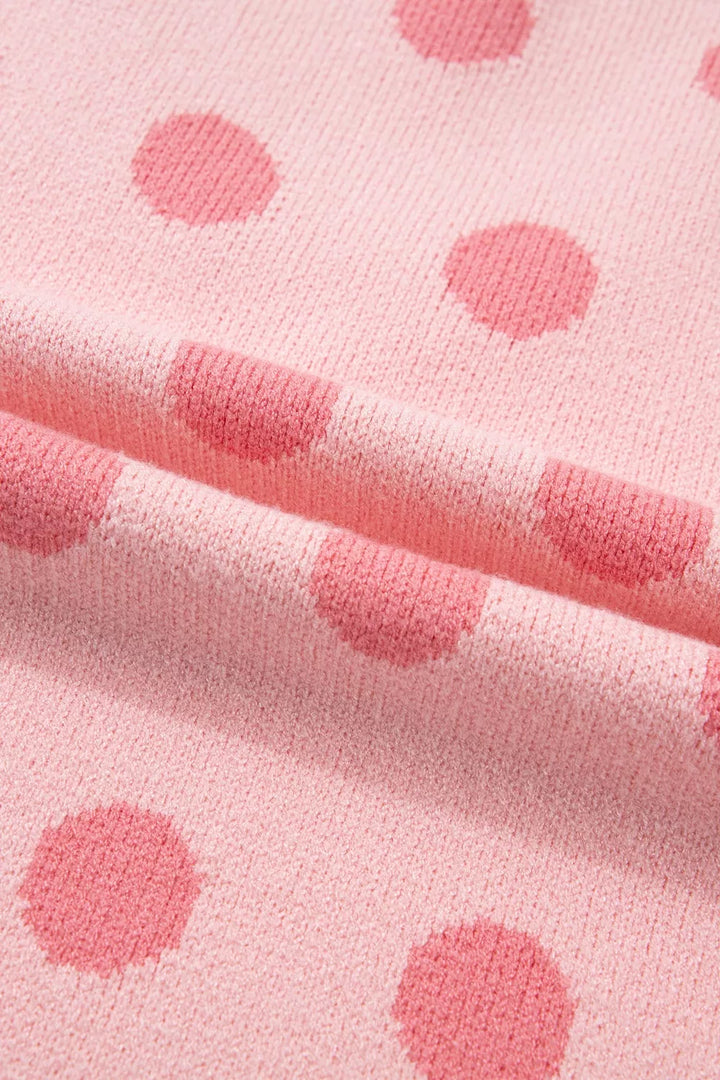 Polka dot puff sleeve v-neck knit sweater top
