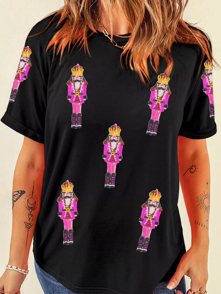 Sequin nutcracker Christmas crew neck t-shirt