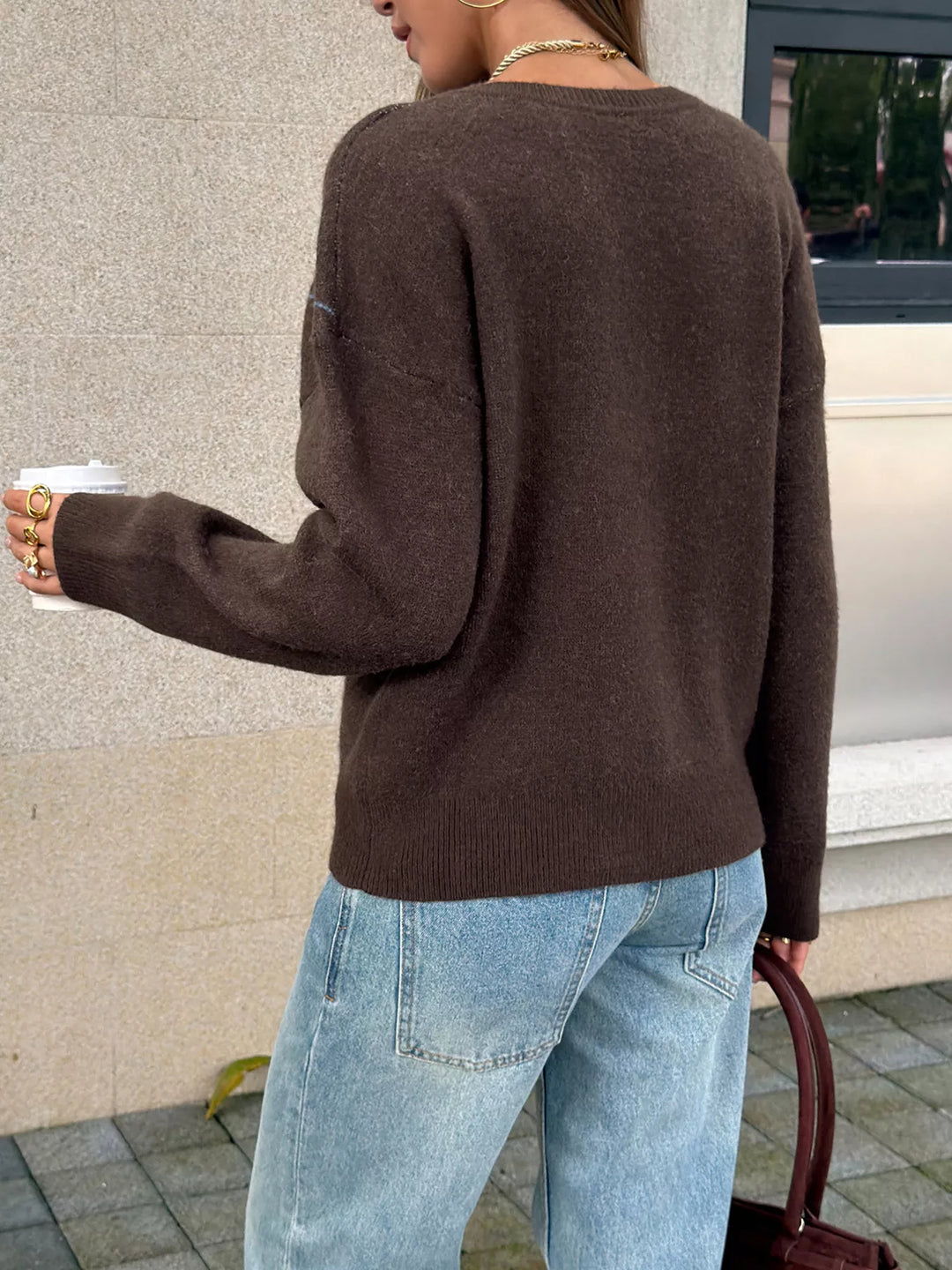 Argyle diamond V-neck knit pullover sweater