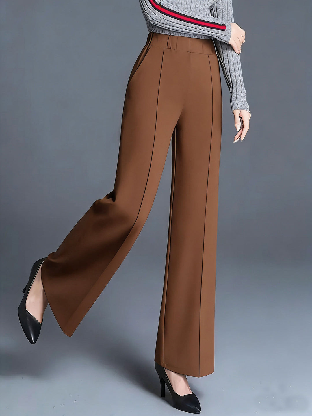 High-waisted wide-leg pintuck pants with pockets