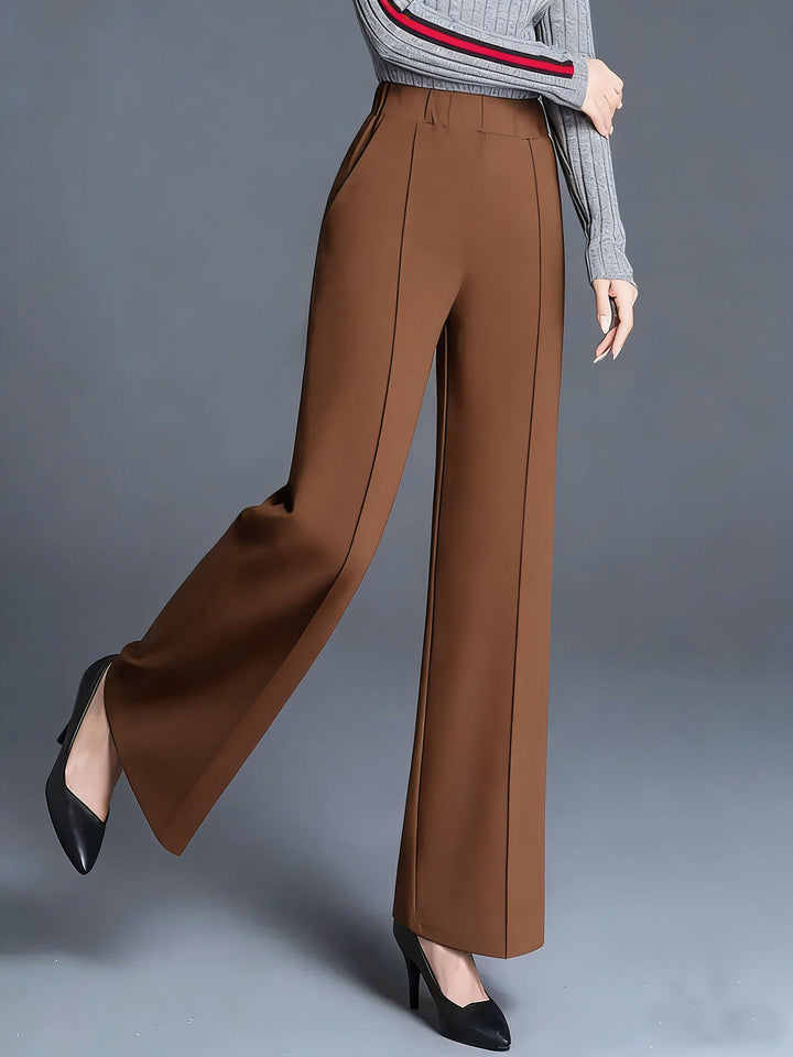 High-waisted wide-leg pintuck pants with pockets