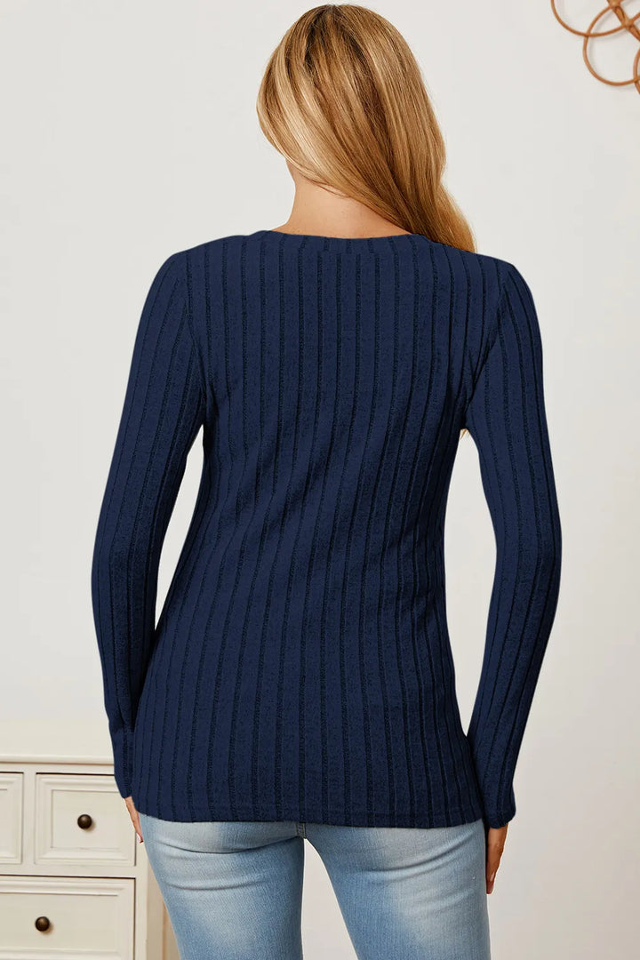 Ribbed v-neck long sleeve knit top