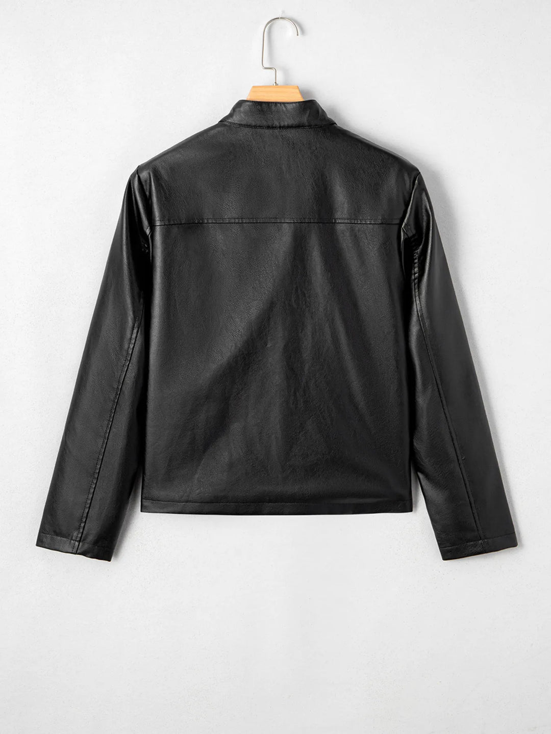 Faux leather snap-front boxy shirt jacket
