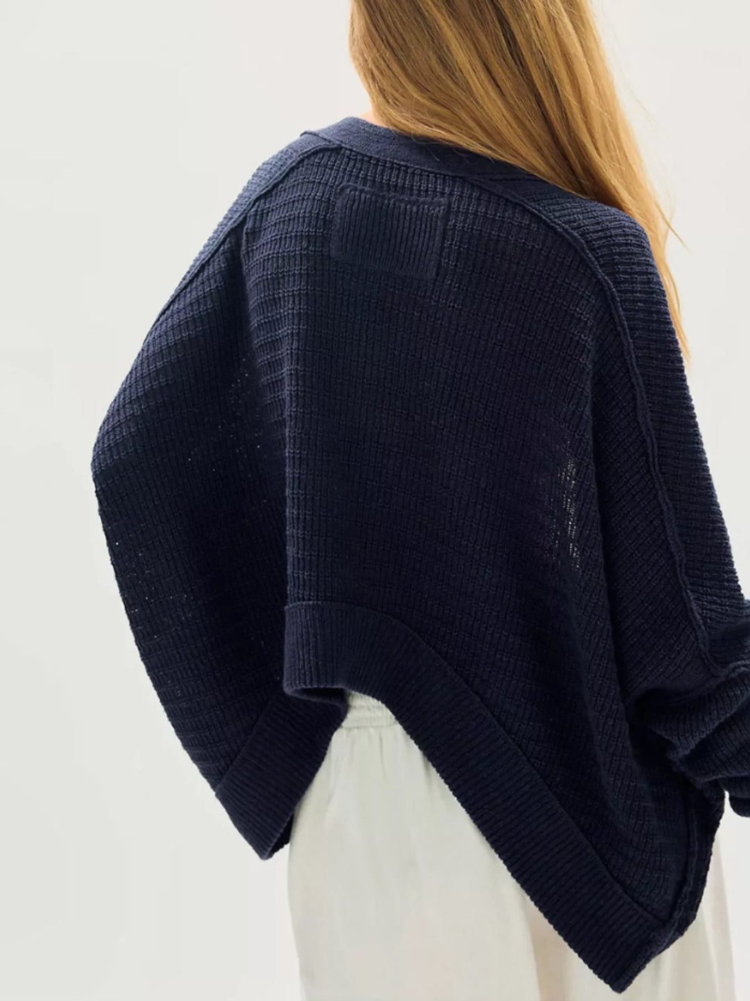 Open-front waffle knit cardigan with ribbed cuffs