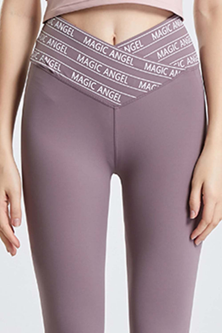 Slogan tape crossover waist cropped workout leggings
