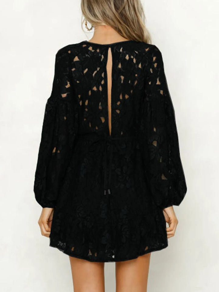 Floral lace V-neck long sleeve mini dress