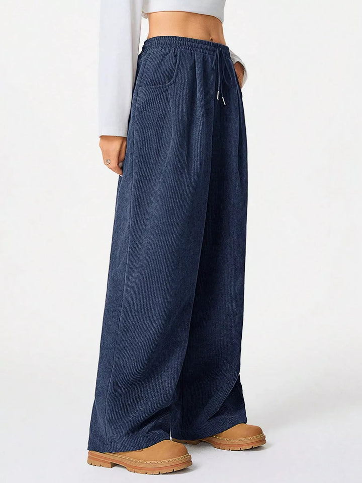 Corduroy wide-leg pants with drawstring waist and pockets