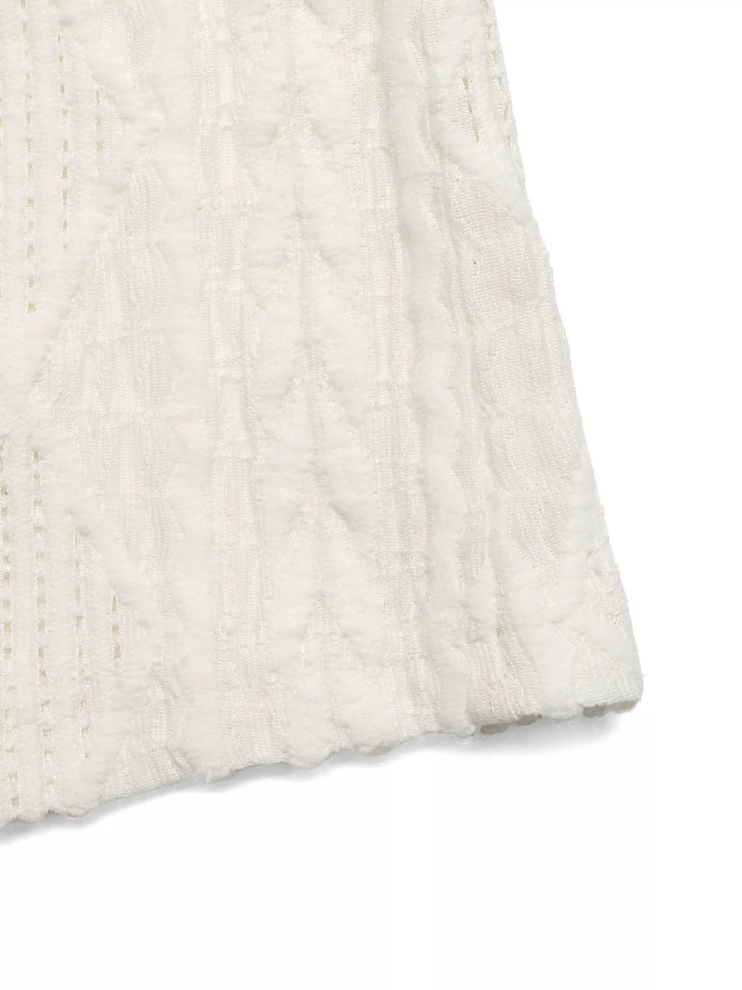Openwork cable-knit top with ruffle cap sleeves