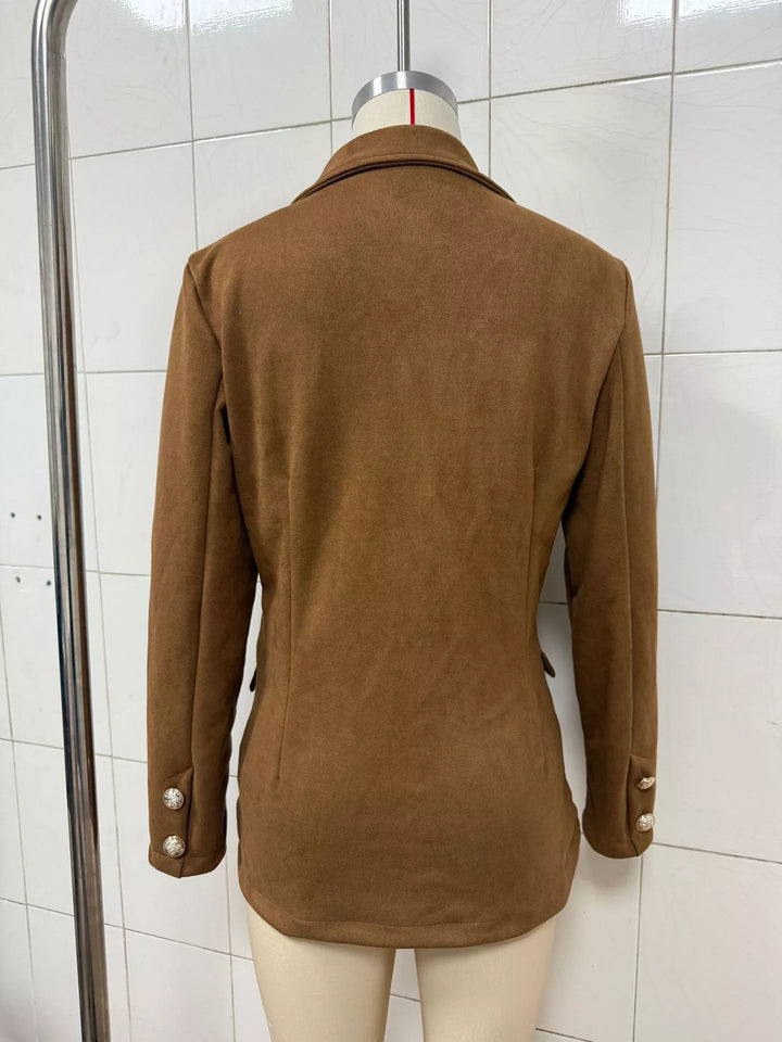 Suede-look notch lapel blazer with gold buttons