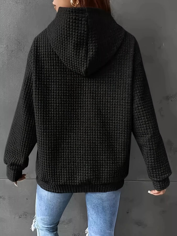 Textured waffle knit drawstring hoodie with kangaroo pocket