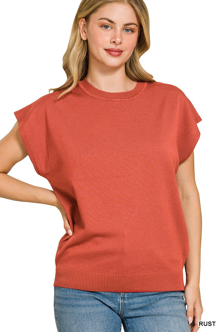 RUST Boxy short sleeve crew neck knit sweater top