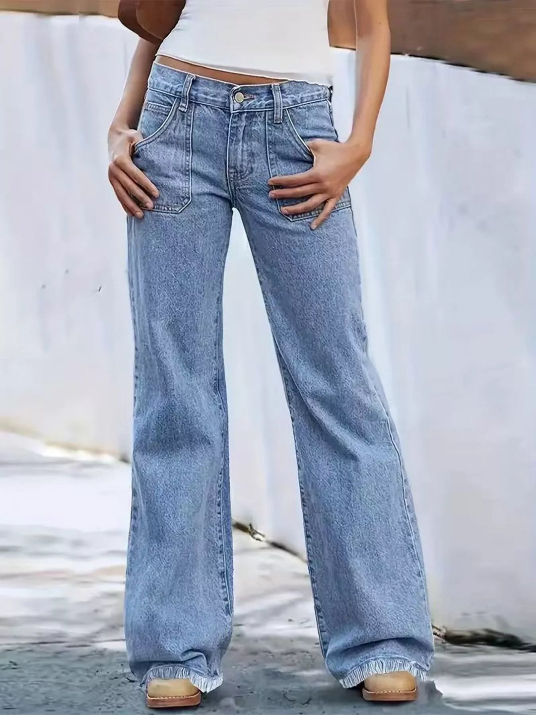 High-rise wide leg jeans with patch pockets