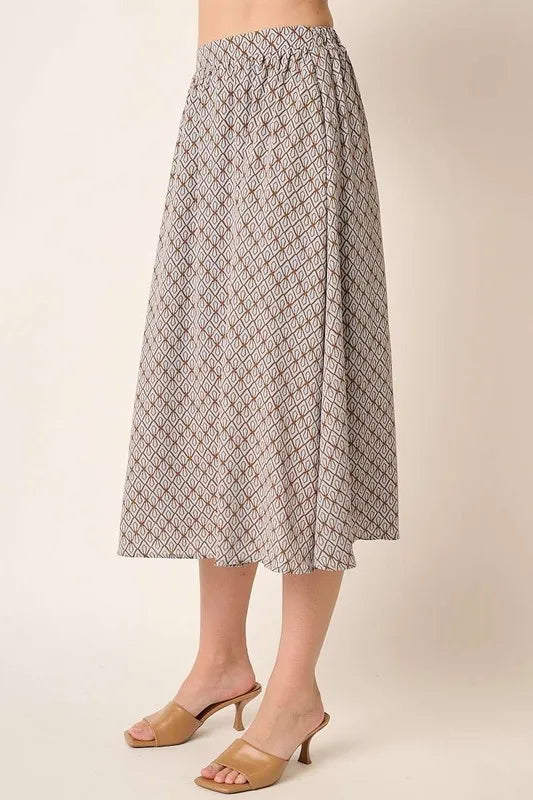 Geometric print A-line midi skirt with pockets