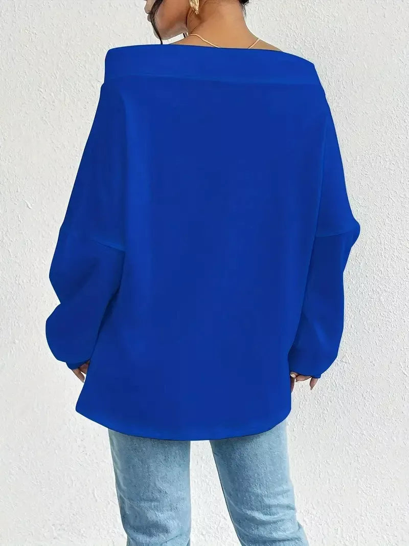 Off-shoulder drawstring sweatshirt with ribbed cuffs