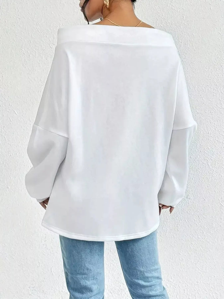 Off-shoulder drawstring sweatshirt with ribbed cuffs