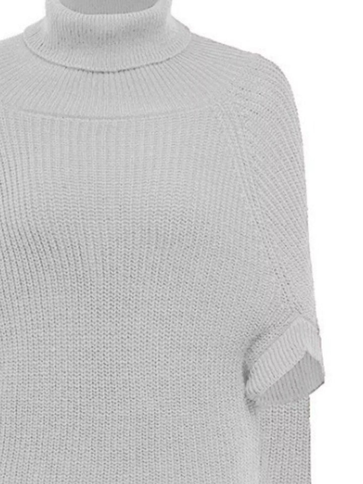 Ribbed turtleneck cape sweater with side slits
