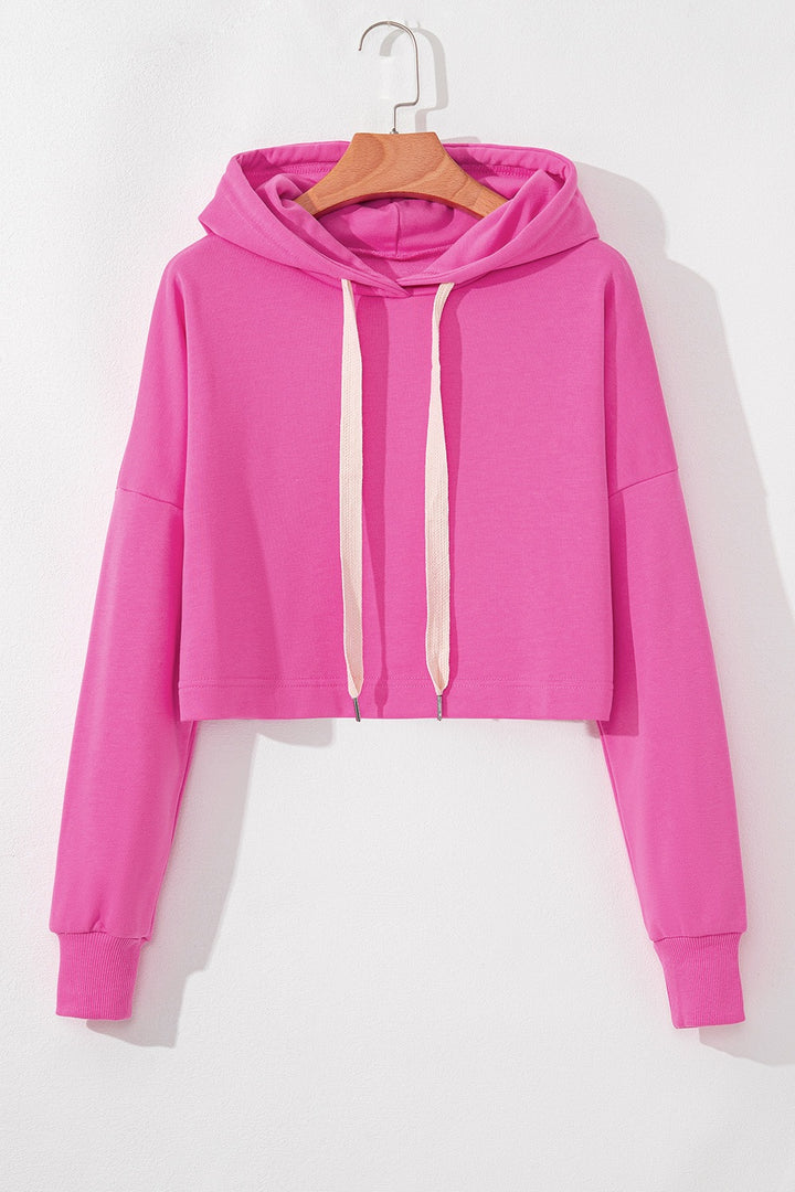 Cropped drawstring hoodie with dropped shoulders