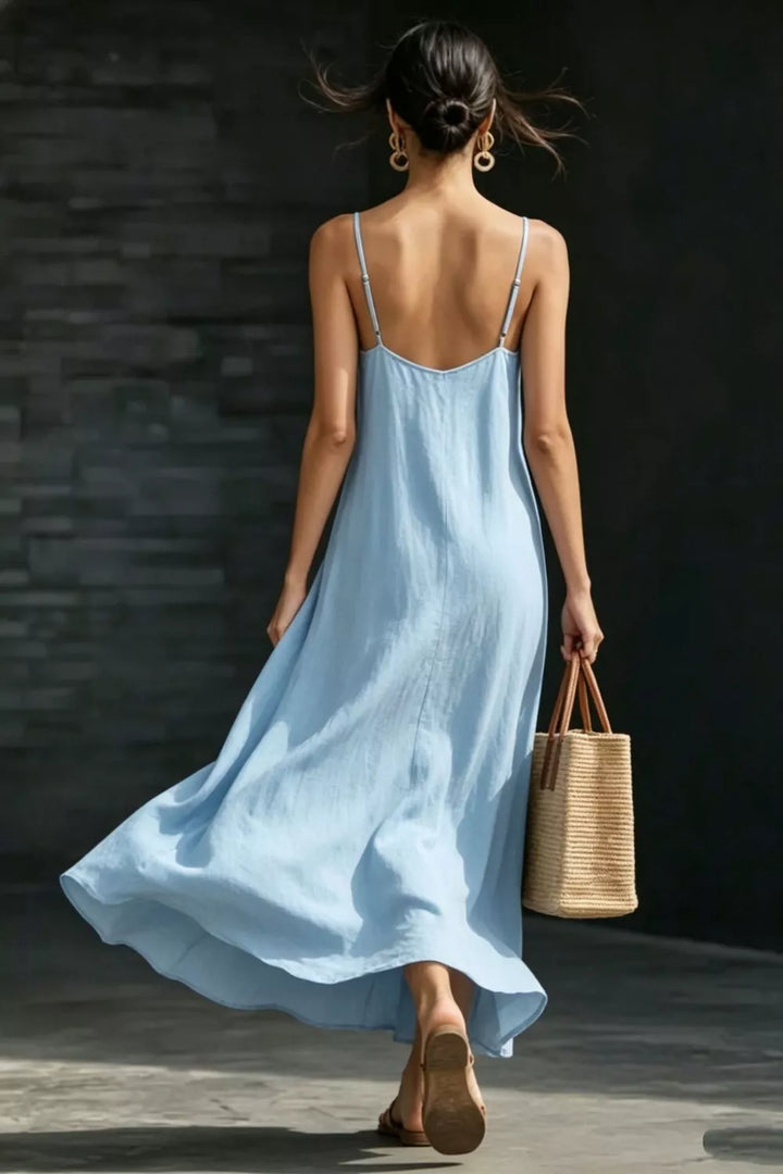 Spaghetti strap V-neck maxi dress with side slit
