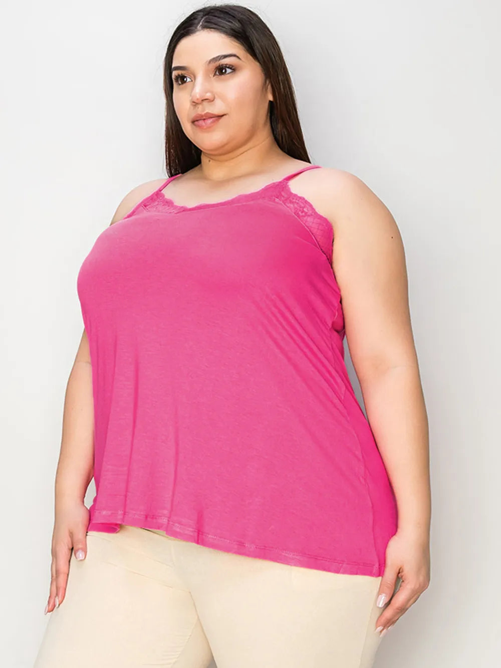 Lace trim V-neck cami with adjustable straps