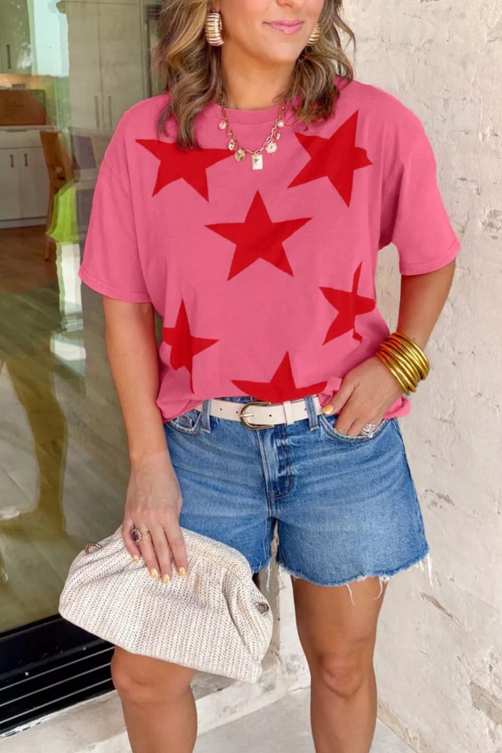 Scattered star print mineral wash cotton t-shirt