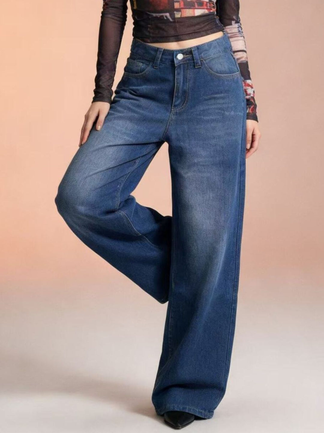 High-rise wide-leg jeans with whiskered fading