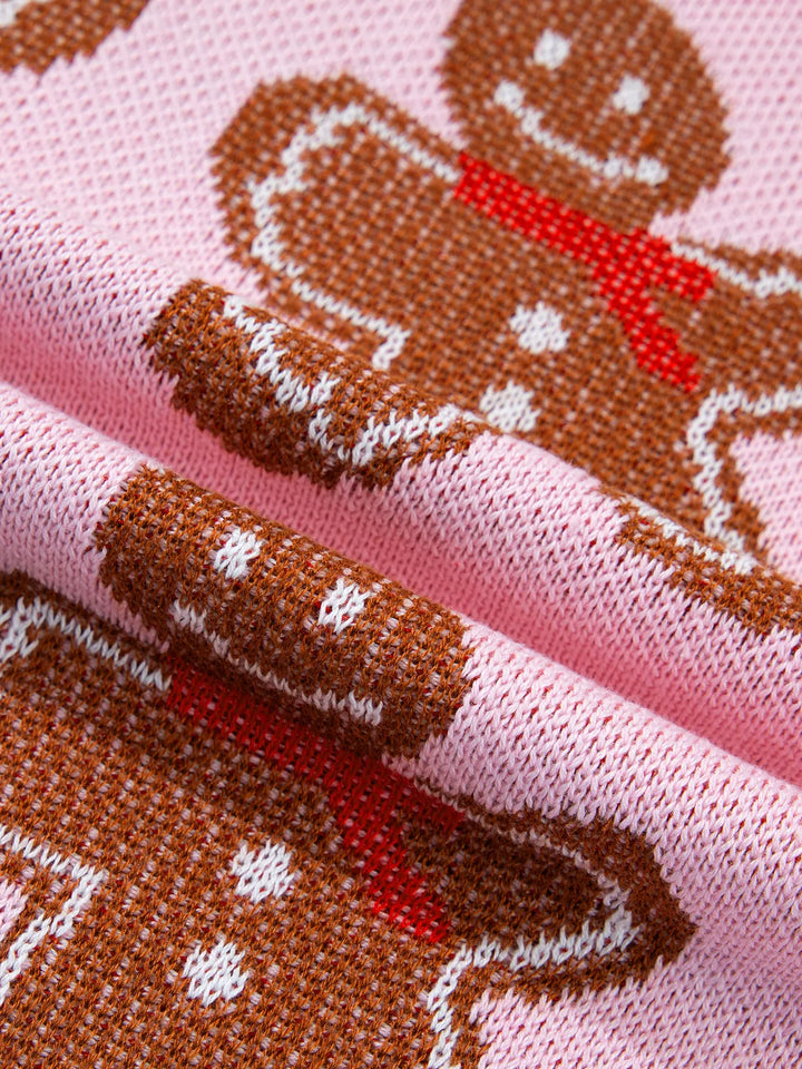 Gingerbread man knit pullover sweater with drop shoulders