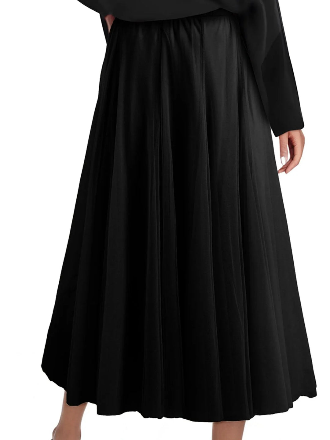 High-waist pleated flowy midi skirt