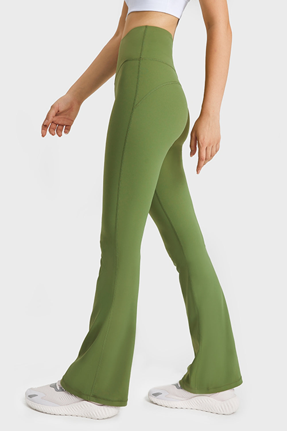 High-rise flare yoga pants with wide elastic waistband