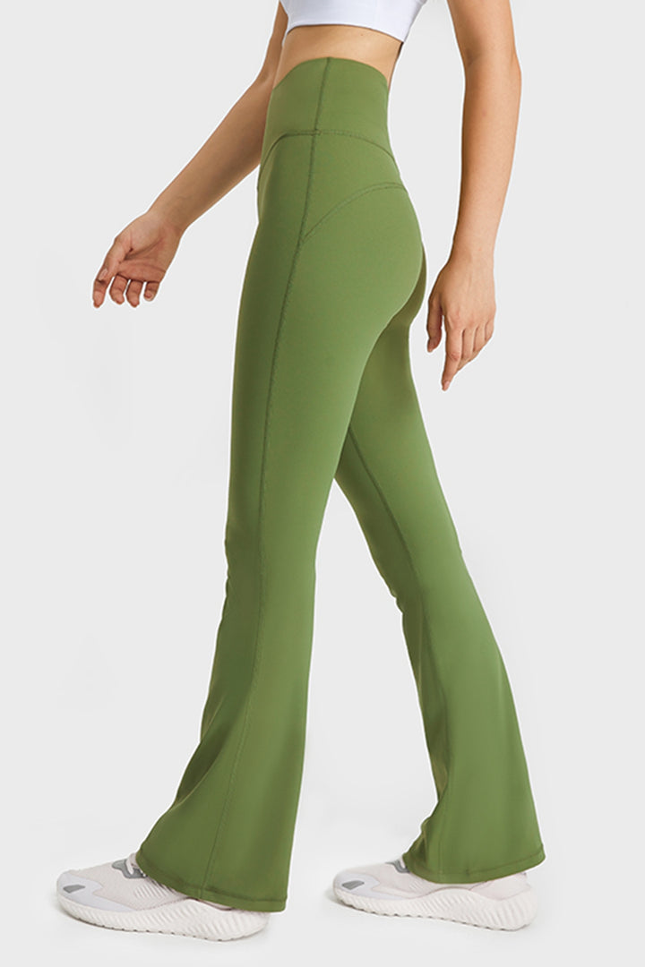 High-rise flare yoga pants with wide elastic waistband