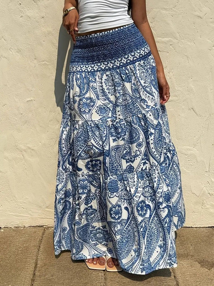 Paisley print maxi skirt with smocked waist