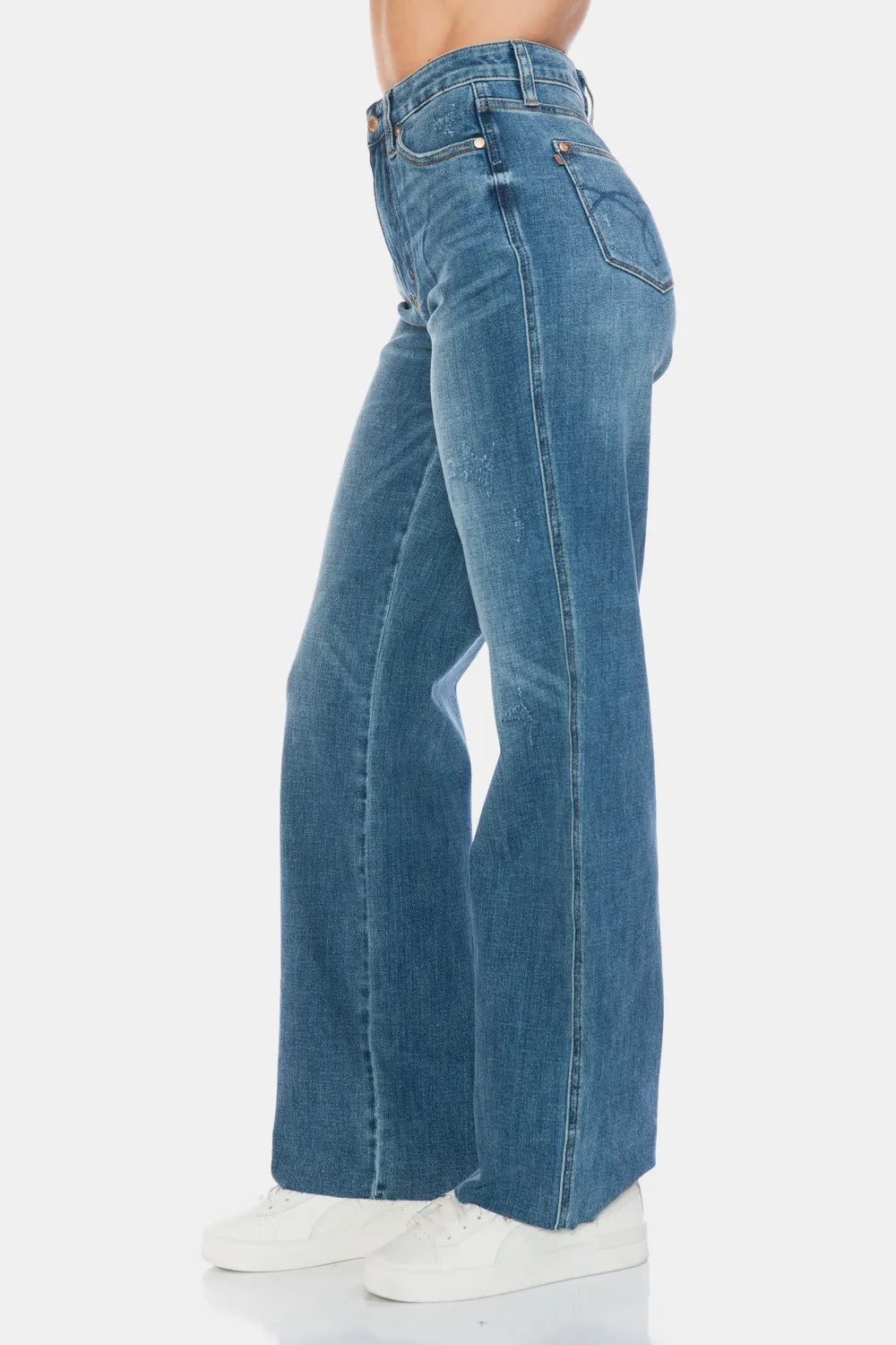 High-rise tummy control straight jeans with raw hem