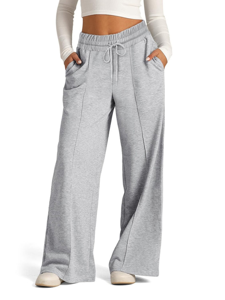 Light Gray High-rise wide-leg drawstring lounge pants with pockets