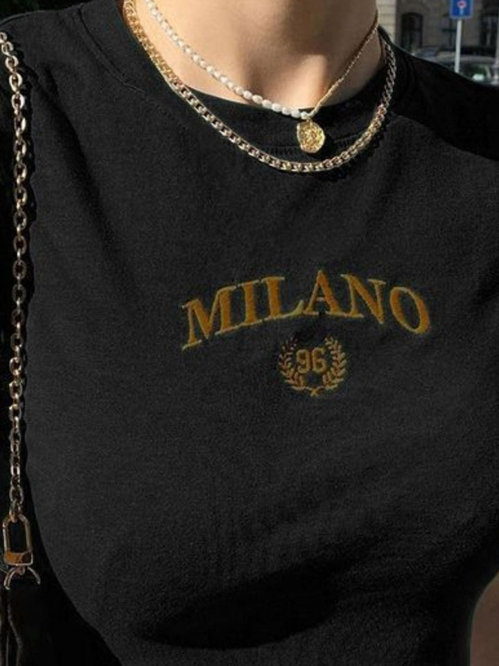 Milano embroidered short sleeve crop t-shirt