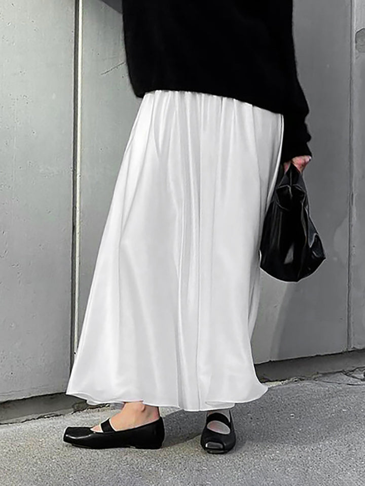 Elastic waist gathered maxi skirt with side pockets