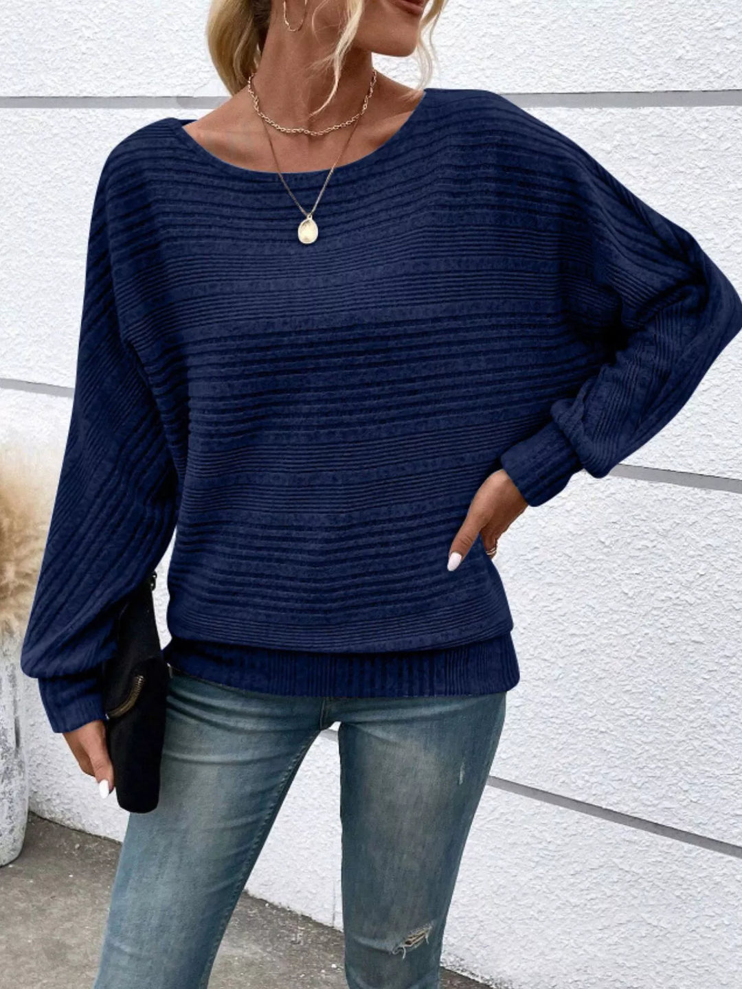 Ribbed knit long sleeve top with dolman sleeves