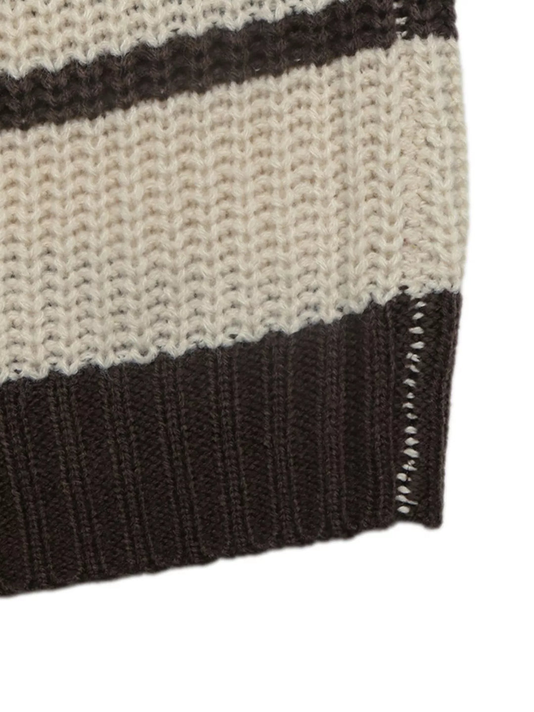 Striped waffle knit polo sweater with contrast collar