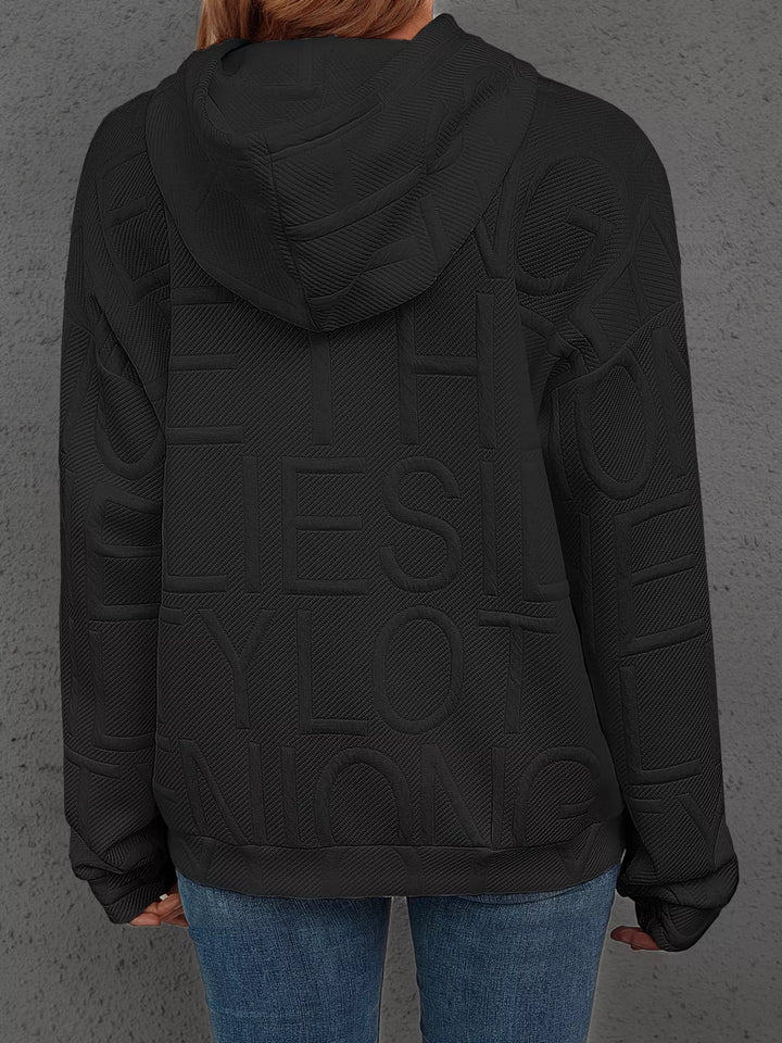 Textured embossed letter pullover hoodie with front pocket