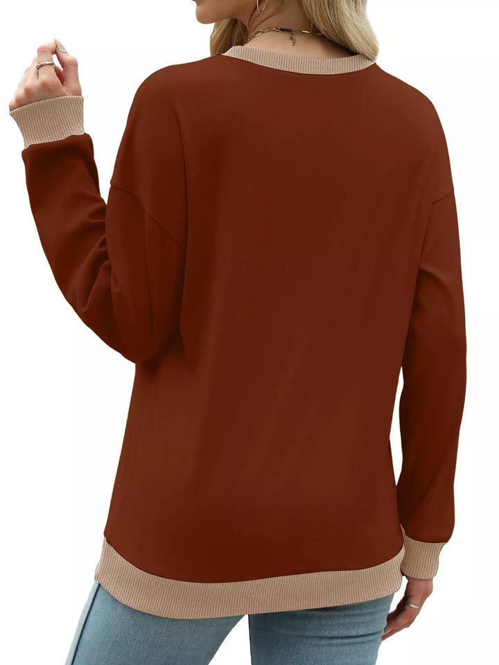 Drop-shoulder crew neck sweatshirt with contrast ribbed trim
