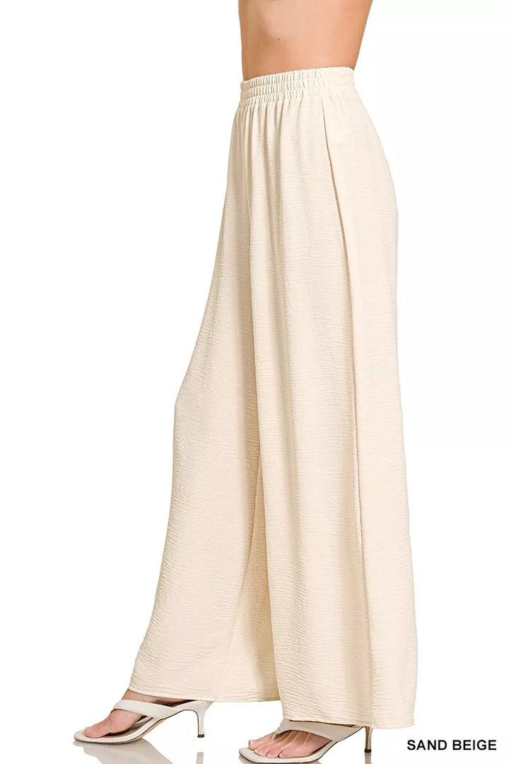 Woven airflow wide-leg pants with elastic waistband