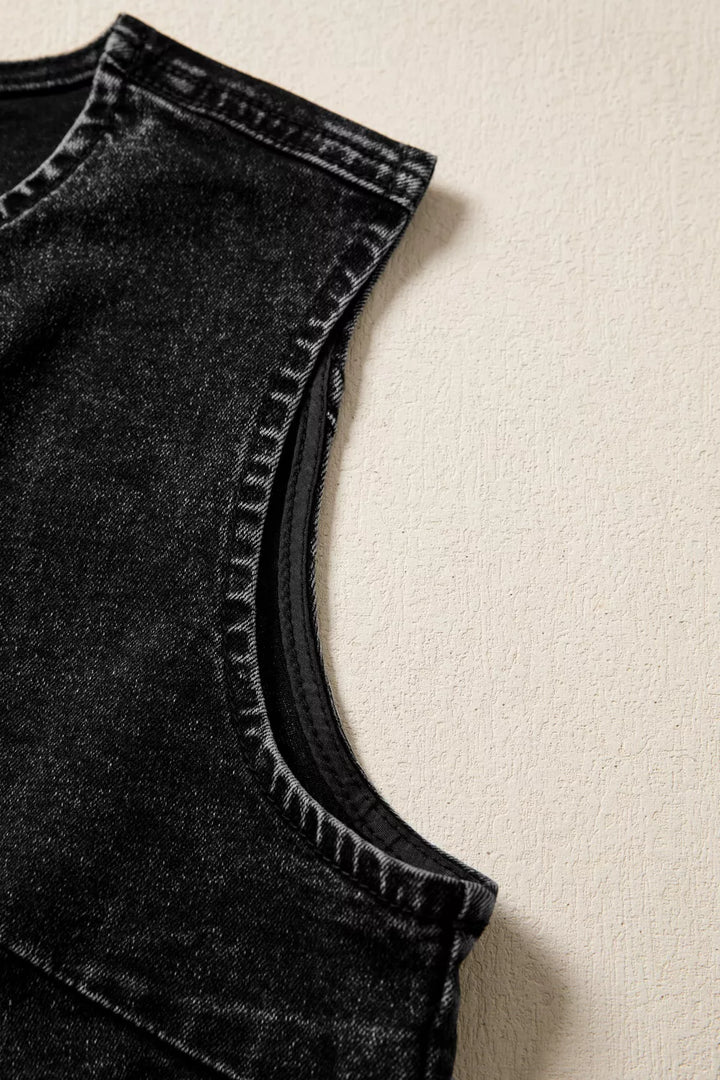 Vintage wash sleeveless button-down denim vest