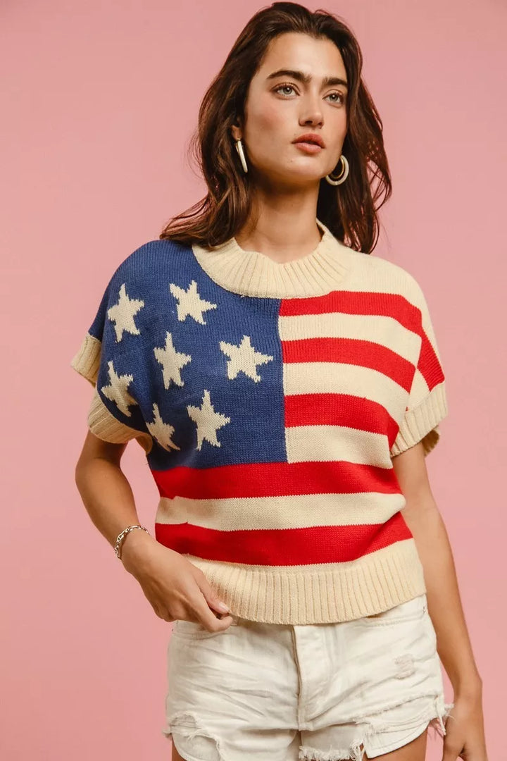 American flag sleeveless knit sweater top